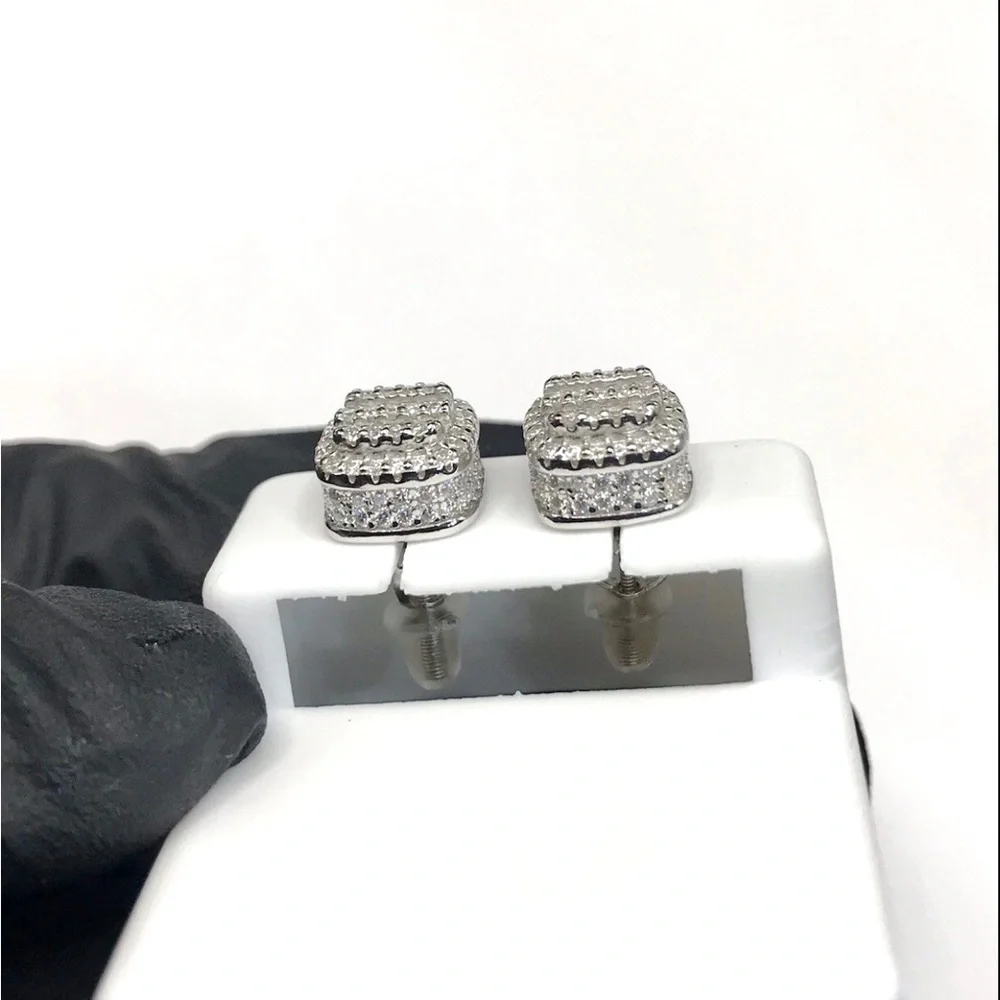 925 Sterling Silver 1.37CT MOISSANITE Pave Square Stud Earrings Screw Back